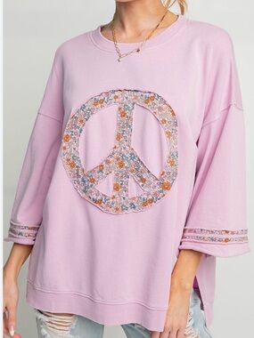 Women's Pink Peace Sign Pullover Top - #176